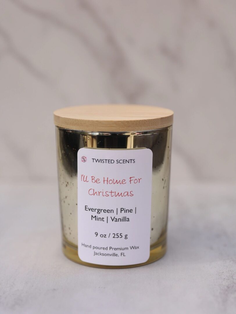 Evergreen, pine, and mint candle