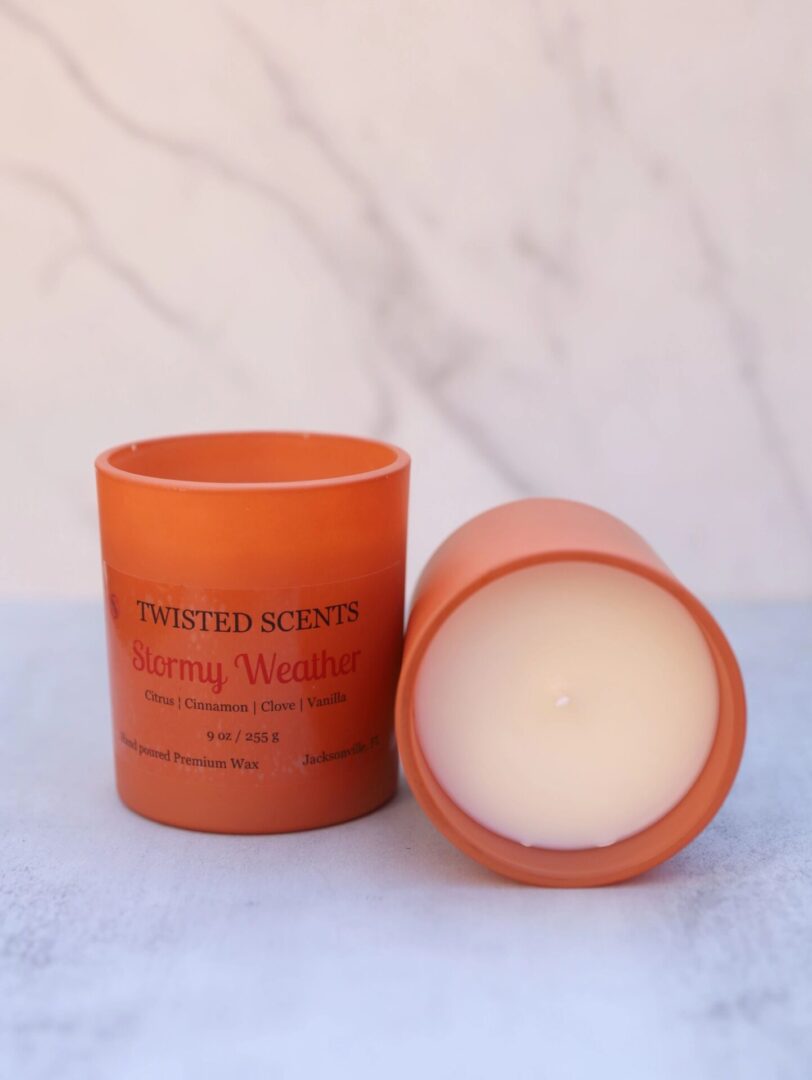 Twisted Scents candles with Stormy Weather label