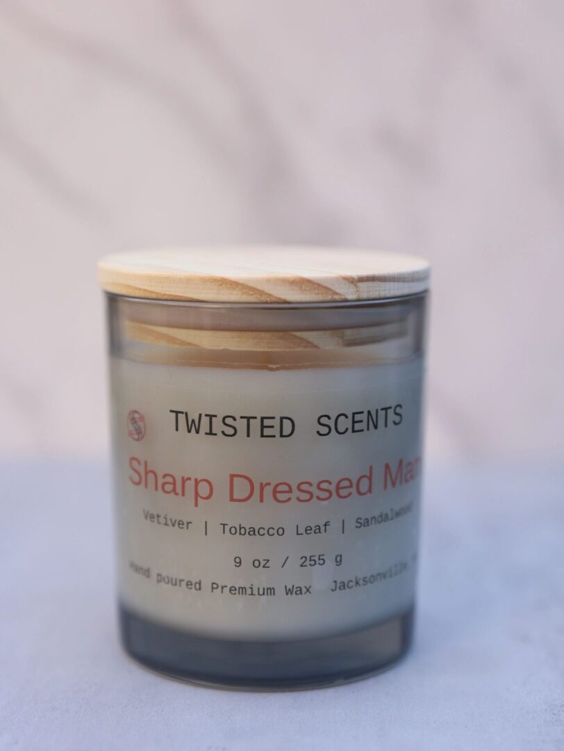 Sharp Dressed Man candle on display