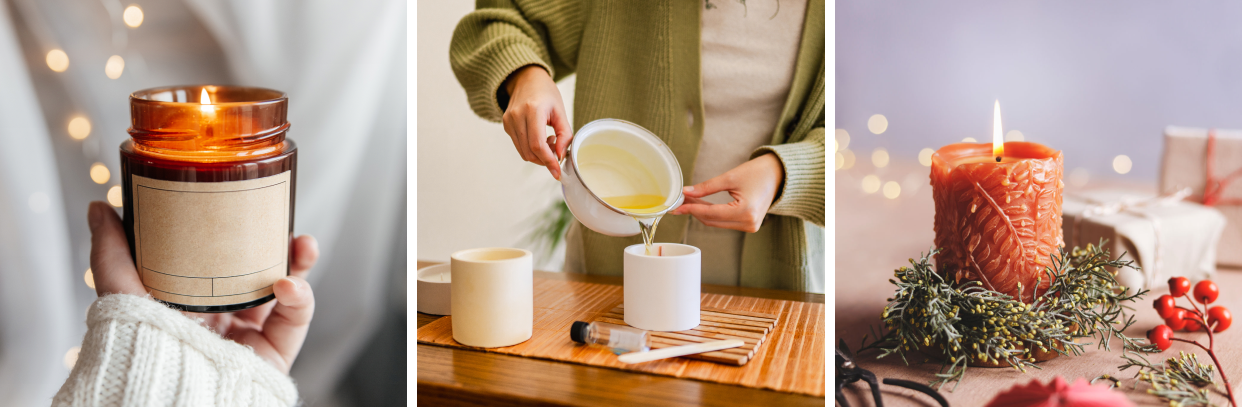 Hand holding a lit candle