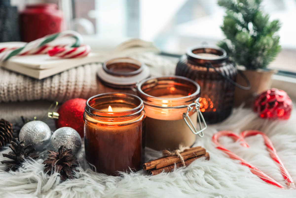 Festive scene with candles and ornaments